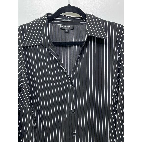Elementz Stretch High Low Button Front Shirt Striped Black Women's Size 2X NWT - Picture 2 of 10